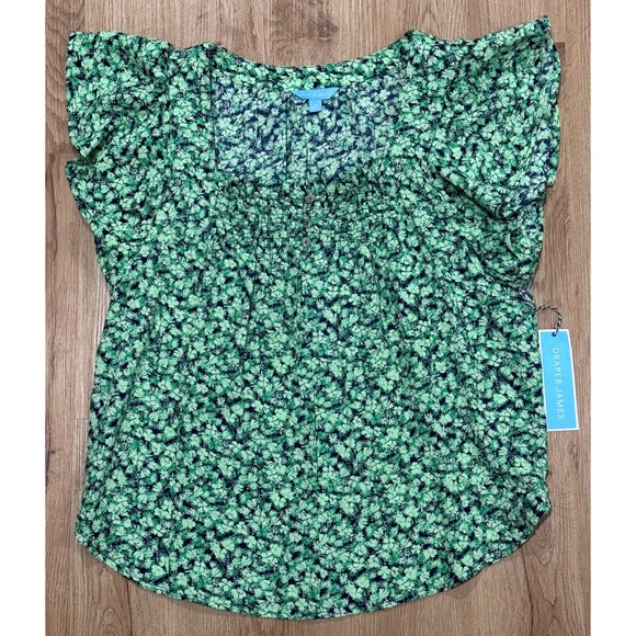 Draper James Tops - Draper James Top Size S Flutter Sleeve Square Neck Floral Green‎ Navy NEW